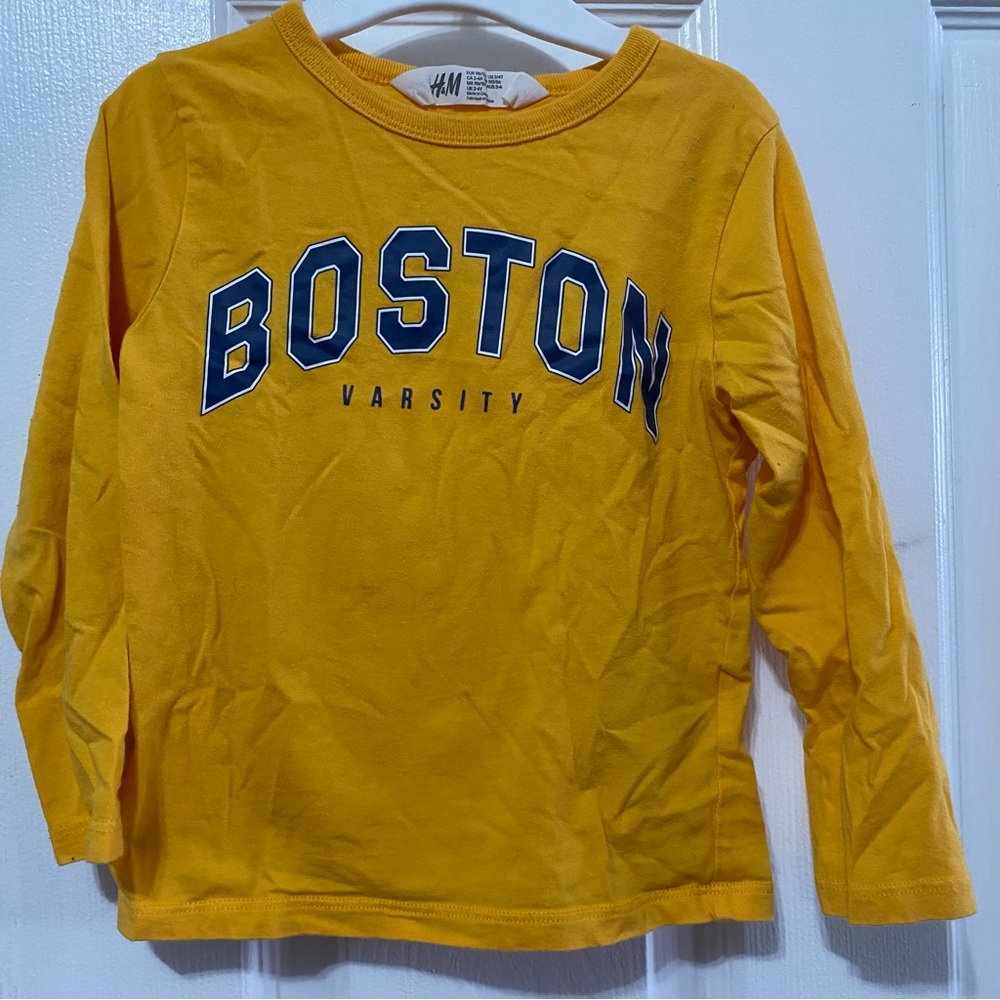 EUC H&M Kids Boston Varsity Long Sleeve Tee 1.5-2 YRS - Yellow